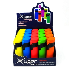 Xuper Torch Rubber Finish Neon Oval Torch Lighters 25ct Display Box 98-1163N