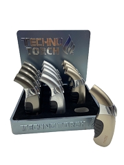Techno Torch Slanted Rubber Grip Metal Torch Lighter 12ct Display Box 17049M