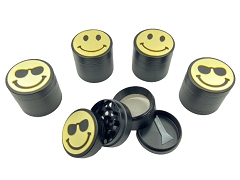 40mm 4 Part Happy Face Engraved Aluminum Grinder (Buy 12ct Display Box $2.95 each) GRZ004HF