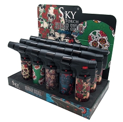Eagle Brand Sky Torch SUGARSKULL Design Colored Torch Lighters 15ct Display Box SK101SS