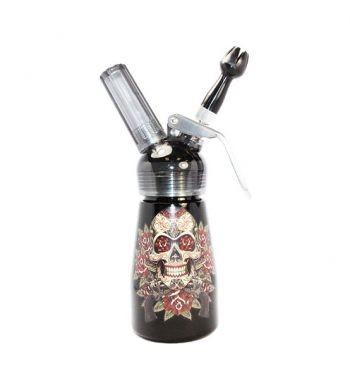 Special Blue Skull & Pistols 1/2 Pint Aluminum Dispenser W/ Plastic Head SK25P